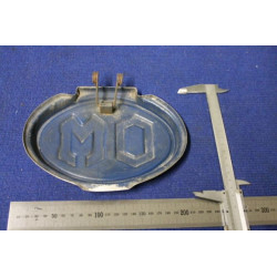 STEMMA "OM" LUNGH. 200 mm  (ATTACCO A MOLLA)   METALLO CROMATO SU FONDO BLU'